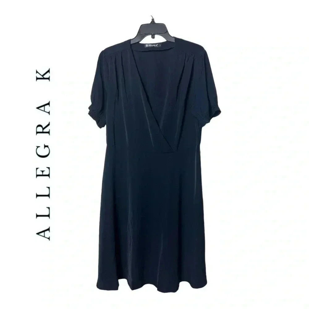 1634. ALLEGRA K SHORT SLEEVE MIDI LENGTH DRESS SIZE LARGE NAVY BLUE IN COLOR